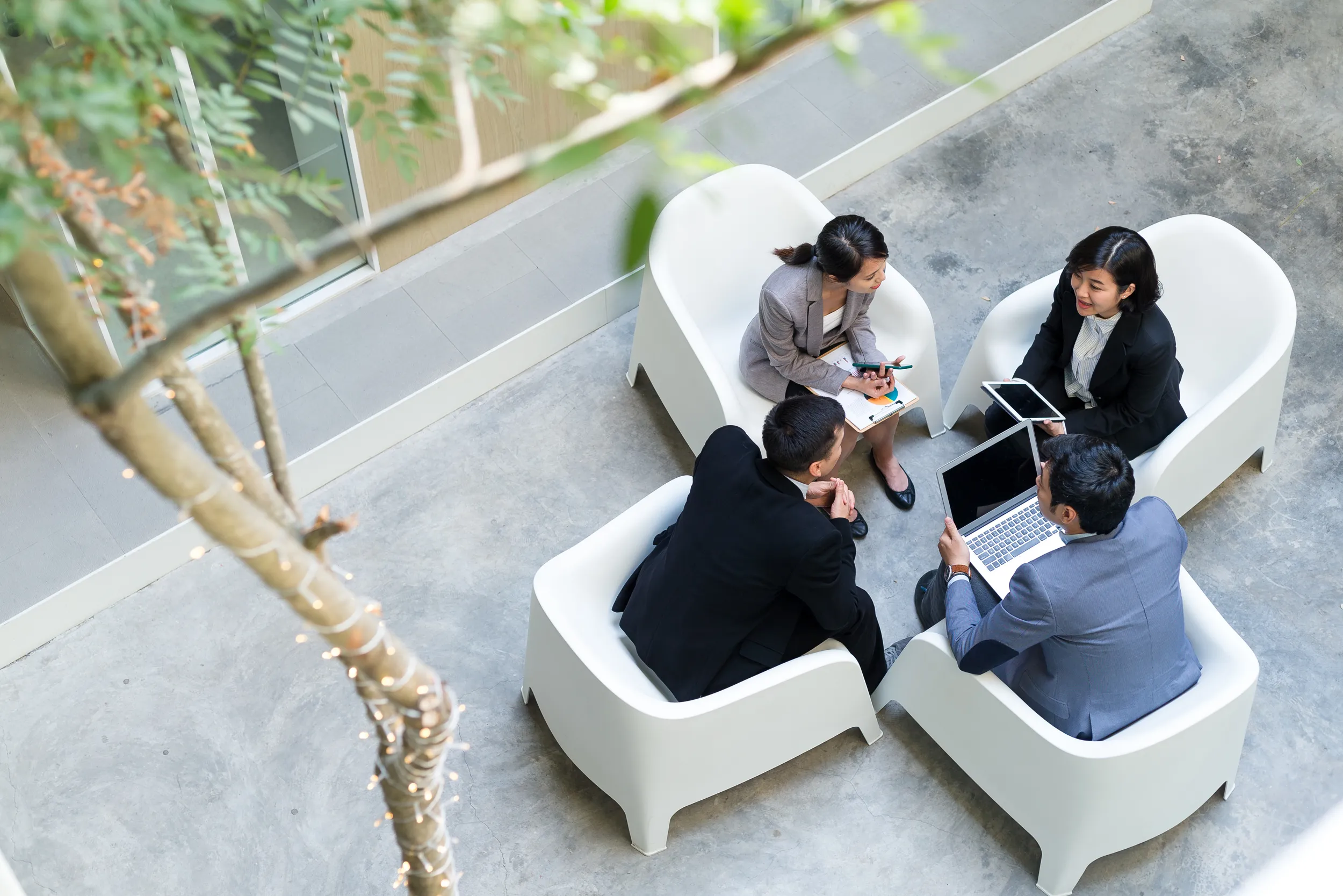 acco 2025 top view business meeting discussion white chairs