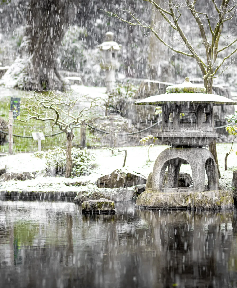 acco 2025 japanese shrine snow falling