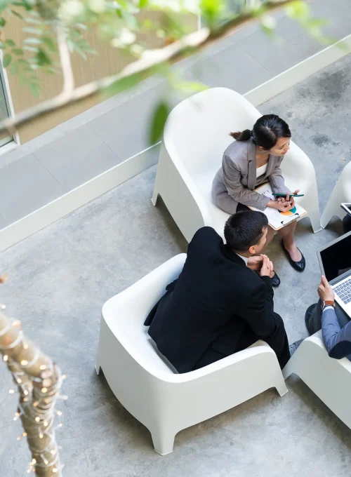 acco 2025 top view business meeting discussion white chairs
